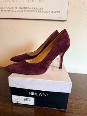 Nine West Burgundy Suede Pointed-Toe Stiletto Pumps